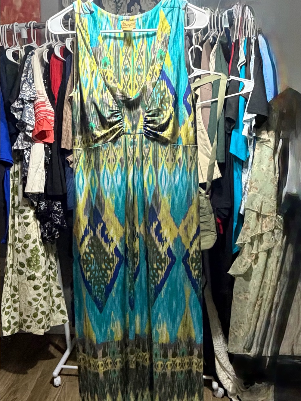 Wrangler boho  Print Maxi Dress in Teal and Yellow
